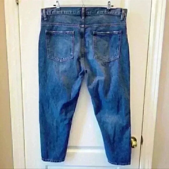 Zara Jeans Slim Fit Ankle Cropped Button Fly Vintage Dark Blue Size 18 - Picture 3 of 15